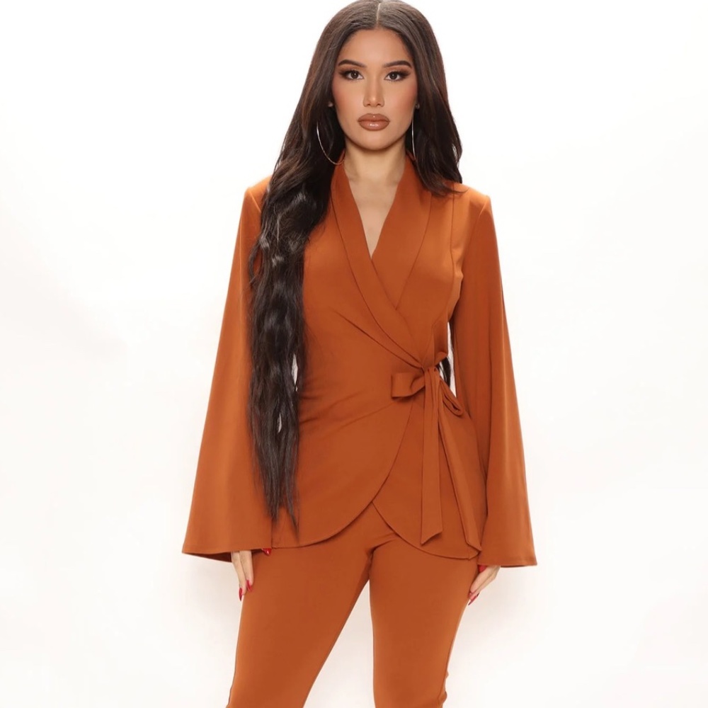 No Second Guessing Blazer Pant Set - Cognac